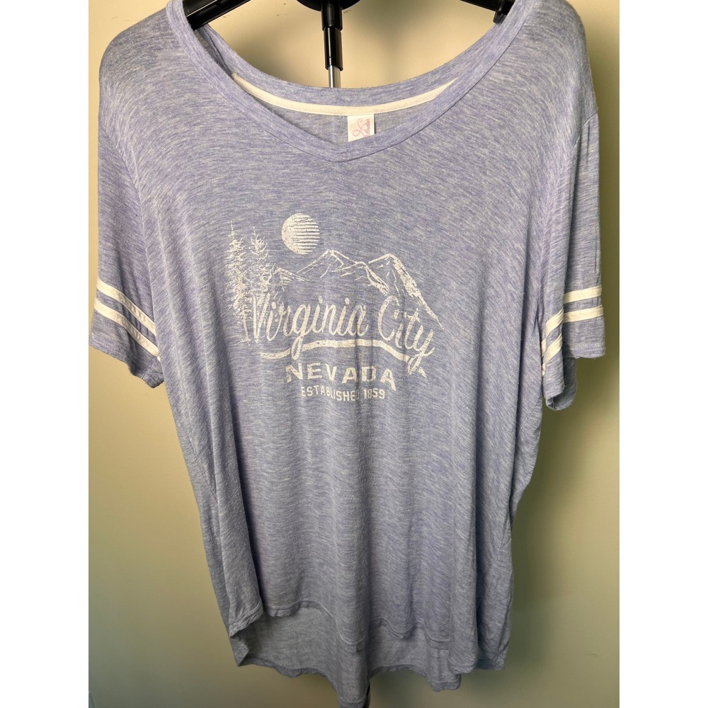 Prairie Mountain Virginia City Nevada Graphic Tee Women XXL Blue Good Stripes